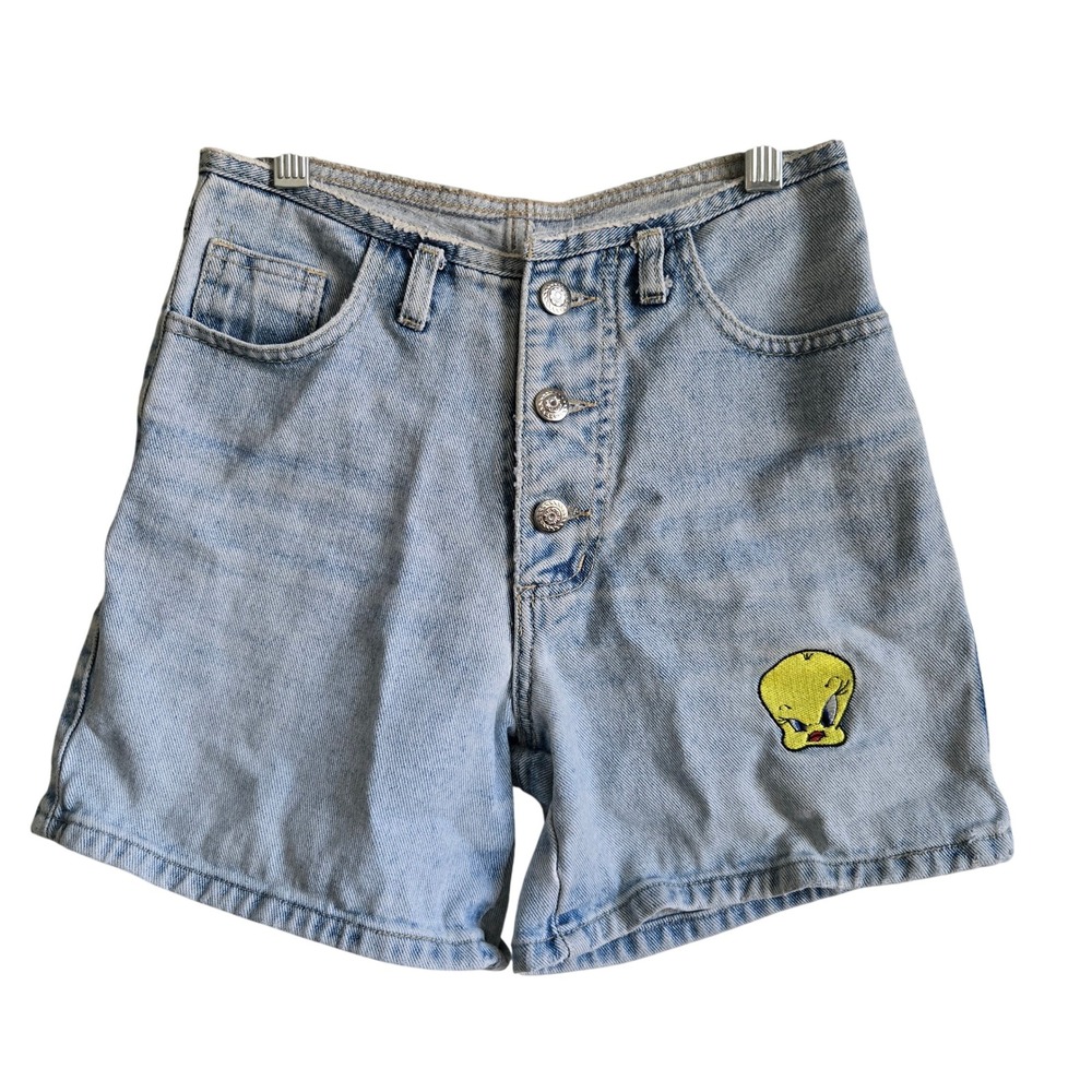 Vtg Sysex Size 2 Denim Shorts Women Light Blue Excellent Tweety Bird Button Fly